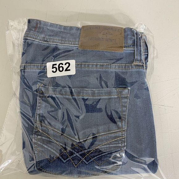 Seven7 Jeans Womens 34x28 Blue Denim Straight Fit Faded Whiskered Distressed - Picture 14 of 14